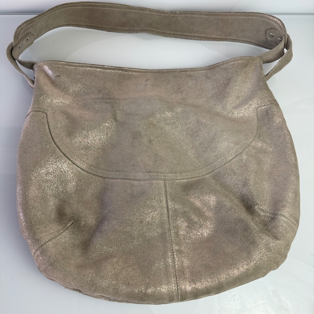 Cofi Gold Brushed Hobo Shoulder Bag Womens Metallic Genuine Leather Slouchy - Picture 4 of 16